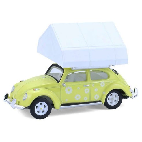 Coche Volkswagen Beetle - Yellow Flower Power with Camp'otel Cartop Sleeper Tent Escala 1:64
