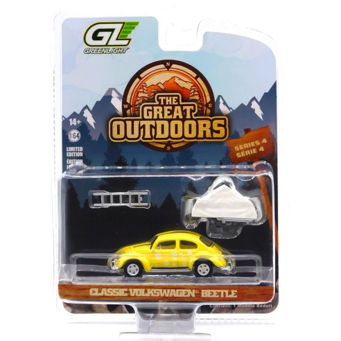Coche Volkswagen Beetle - Yellow Flower Power with Camp'otel Cartop Sleeper Tent Escala 1:64