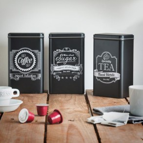 Conjunto 3 Latas de metal, Café, Té y Azucar