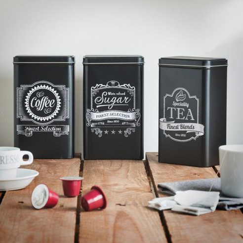 Conjunto 3 Latas de metal, Café, Té y Azucar