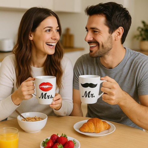 Conjunto Tazas de Porcelana Señor y Señora