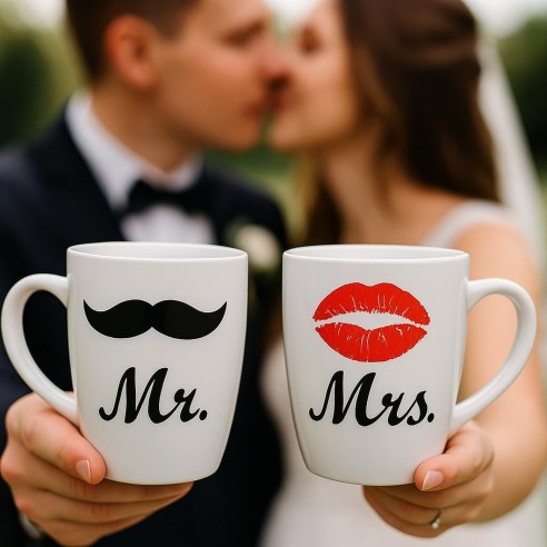 Conjunto Tazas de Porcelana Señor y Señora