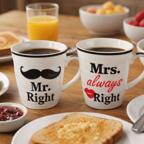 Conjunto Tazas de Ceramica, Mr Right & Mrs Always Right