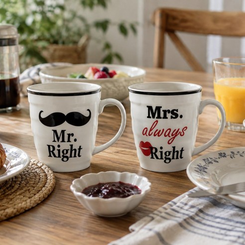 Conjunto Tazas de Ceramica, Mr Right & Mrs Always Right