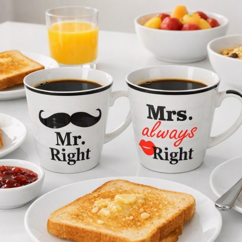 Conjunto Tazas de Ceramica, Mr Right & Mrs Always Right