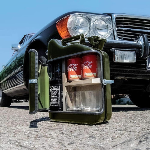 Bidón Bar de Whisky Jerrycan 10 Litros Verde con 2 Vasos Whisky