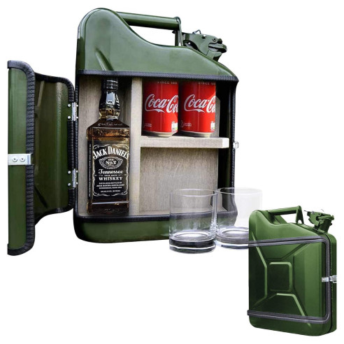 Bidón Bar de Whisky Jerrycan 10 Litros Verde con 2 Vasos Whisky